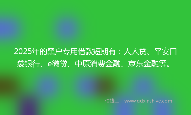 2025年的黑户专用借款短期有：人人贷、平安口袋银行、e微贷、中原消费金融、京东金融等。