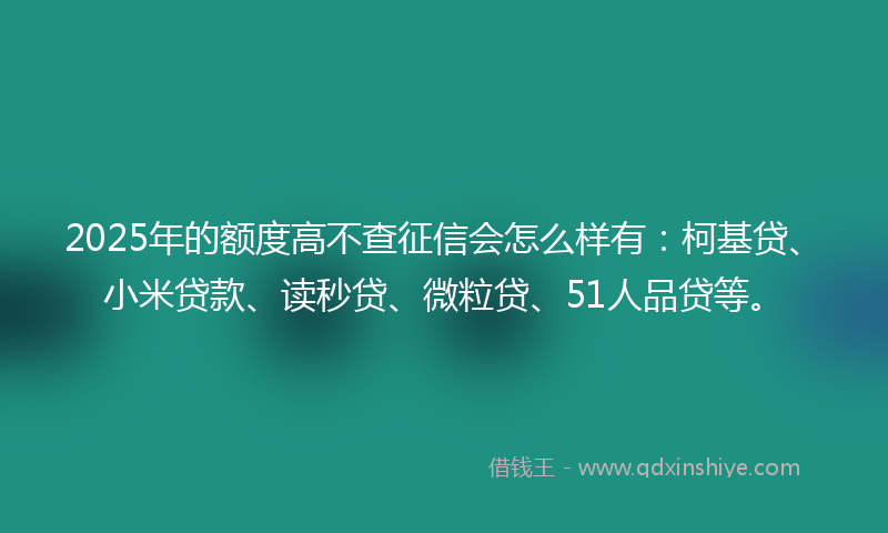 2025年的额度高不查征信会怎么样有：柯基贷、小米贷款、读秒贷、微粒贷、51人品贷等。