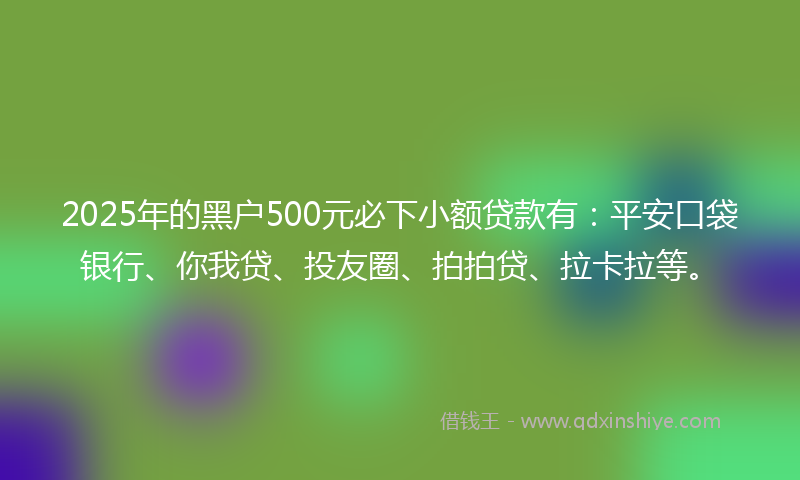 2025年的黑户500元必下小额贷款有：平安口袋银行、你我贷、投友圈、拍拍贷、拉卡拉等。