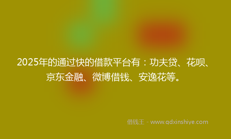 2025年的通过快的借款平台有：功夫贷、花呗、京东金融、微博借钱、安逸花等。