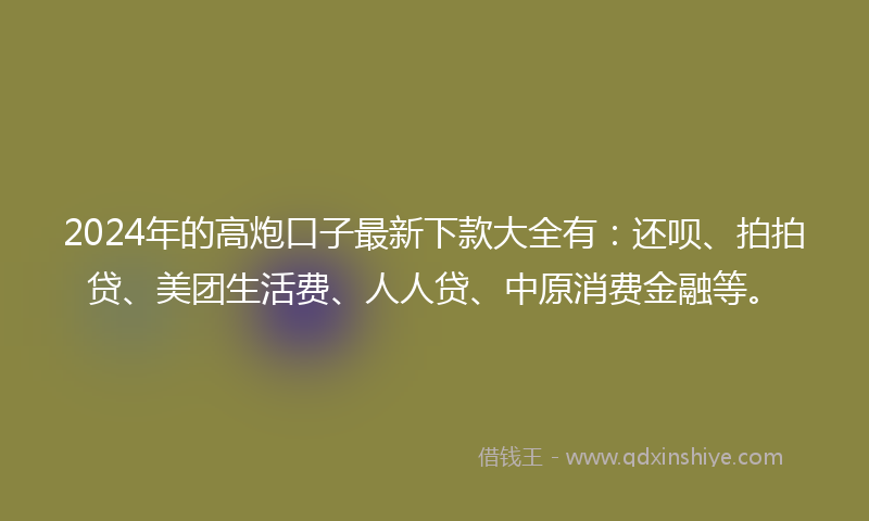 2024年的高炮口子最新下款大全有：还呗、拍拍贷、美团生活费、人人贷、中原消费金融等。