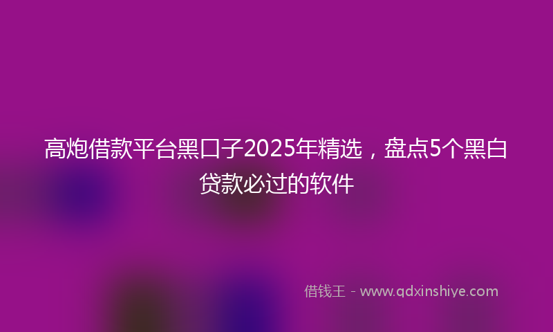 高炮借款平台黑口子2025年精选，盘点5个黑白贷款必过的软件