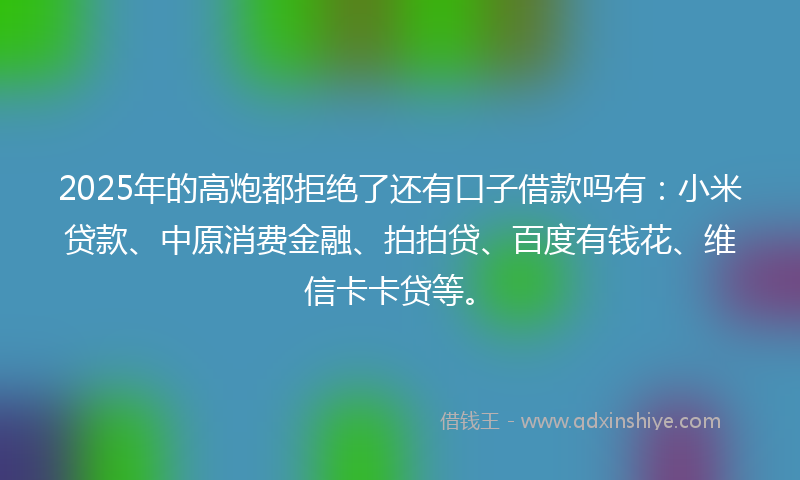 2025年的高炮都拒绝了还有口子借款吗有：小米贷款、中原消费金融、拍拍贷、百度有钱花、维信卡卡贷等。