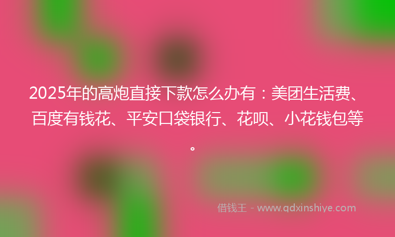 2025年的高炮直接下款怎么办有：美团生活费、百度有钱花、平安口袋银行、花呗、小花钱包等。