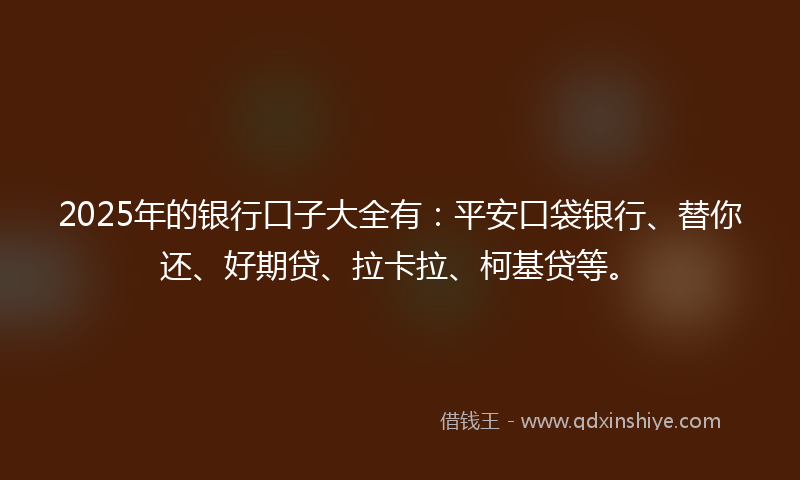 2025年的银行口子大全有：平安口袋银行、替你还、好期贷、拉卡拉、柯基贷等。