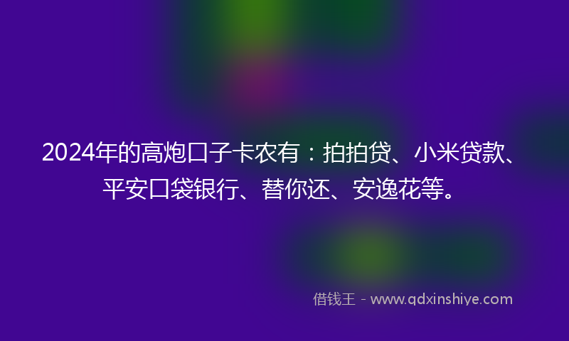 2024年的高炮口子卡农有：拍拍贷、小米贷款、平安口袋银行、替你还、安逸花等。