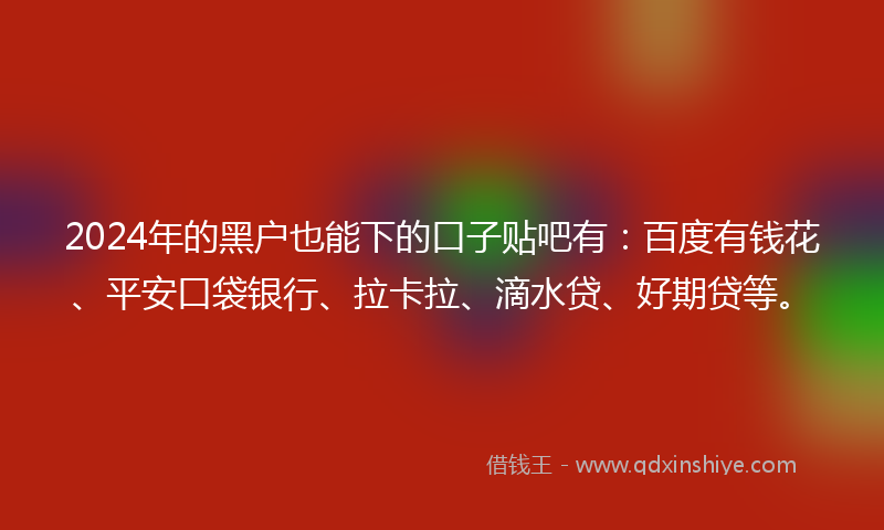 2024年的黑户也能下的口子贴吧有：百度有钱花、平安口袋银行、拉卡拉、滴水贷、好期贷等。