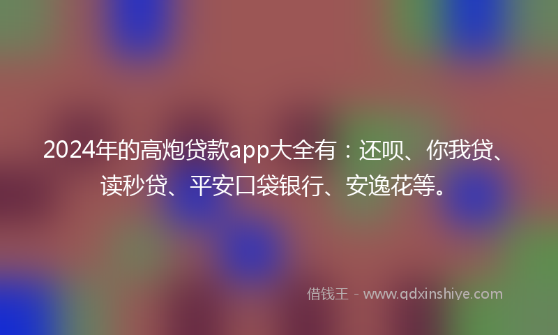2024年的高炮贷款app大全有：还呗、你我贷、读秒贷、平安口袋银行、安逸花等。
