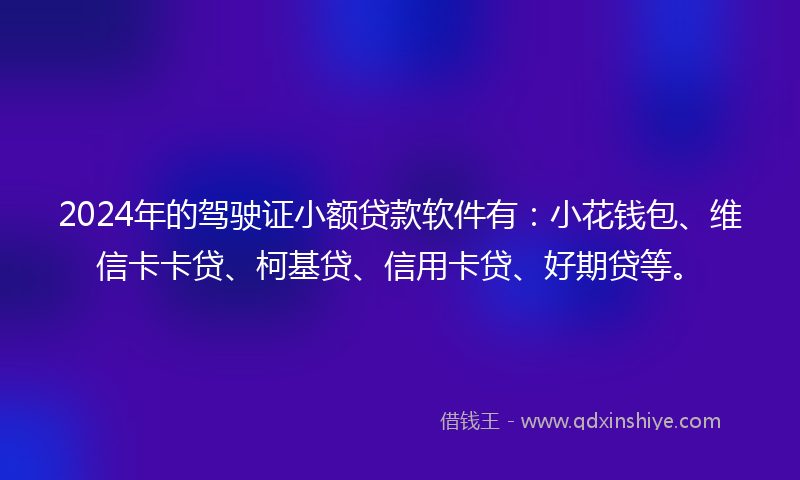 2024年的驾驶证小额贷款软件有：小花钱包、维信卡卡贷、柯基贷、信用卡贷、好期贷等。