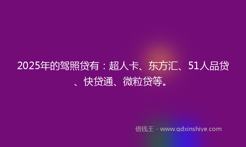 2025年的驾照贷有：超人卡、东方汇、51人品贷、快贷通、微粒贷等。