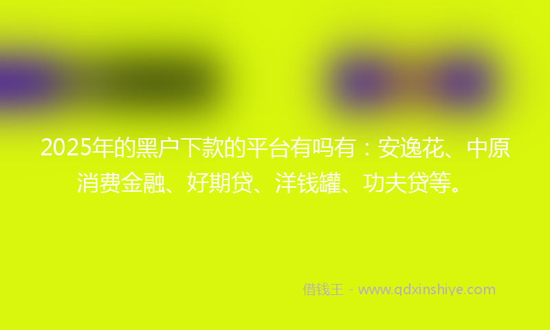 2025年的黑户下款的平台有吗有：安逸花、中原消费金融、好期贷、洋钱罐、功夫贷等。