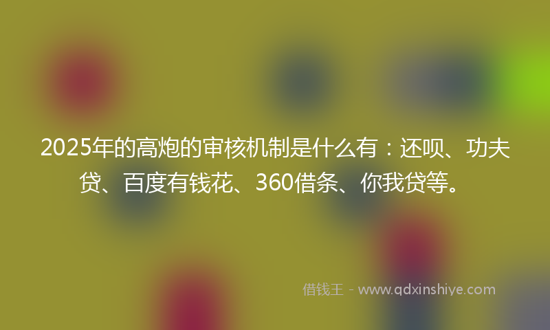 2025年的高炮的审核机制是什么有：还呗、功夫贷、百度有钱花、360借条、你我贷等。
