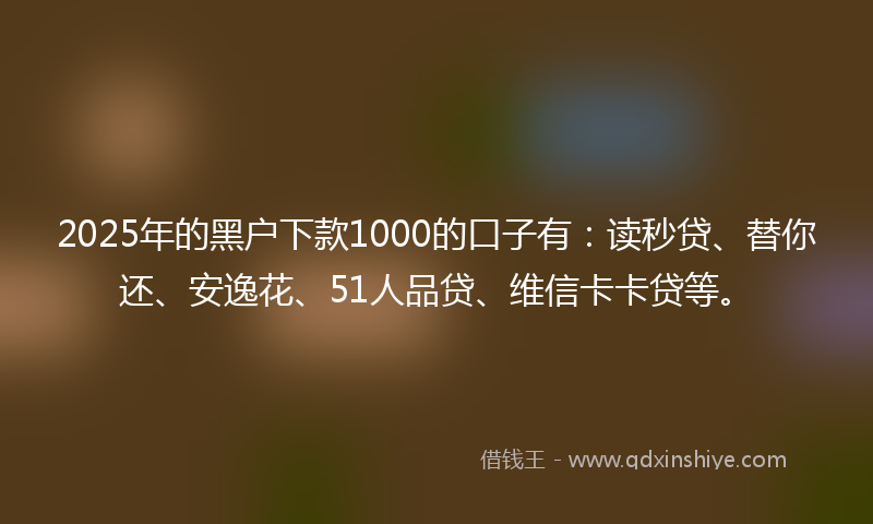 2025年的黑户下款1000的口子有：读秒贷、替你还、安逸花、51人品贷、维信卡卡贷等。
