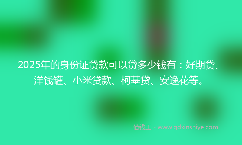 2025年的身份证贷款可以贷多少钱有：好期贷、洋钱罐、小米贷款、柯基贷、安逸花等。