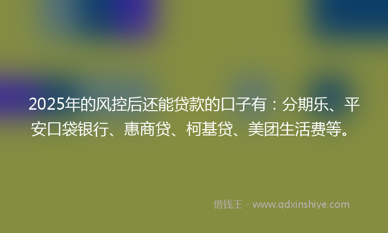 2025年的风控后还能贷款的口子有：分期乐、平安口袋银行、惠商贷、柯基贷、美团生活费等。