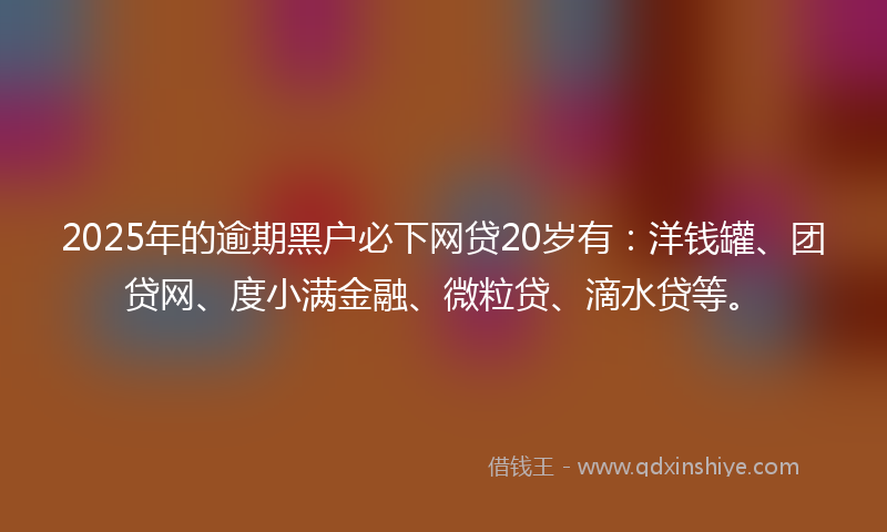 2025年的逾期黑户必下网贷20岁有：洋钱罐、团贷网、度小满金融、微粒贷、滴水贷等。