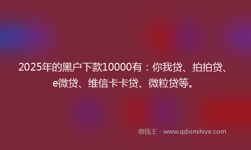 2025年的黑户下款10000有：你我贷、拍拍贷、e微贷、维信卡卡贷、微粒贷等。