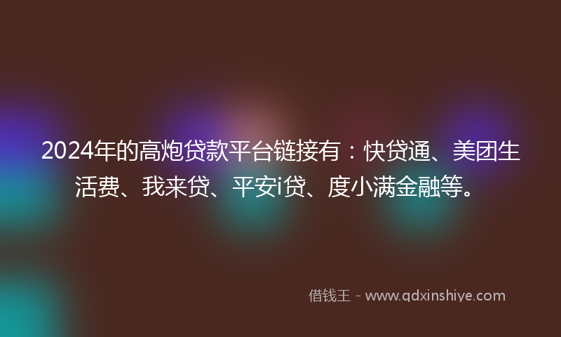 2024年的高炮贷款平台链接有：快贷通、美团生活费、我来贷、平安i贷、度小满金融等。