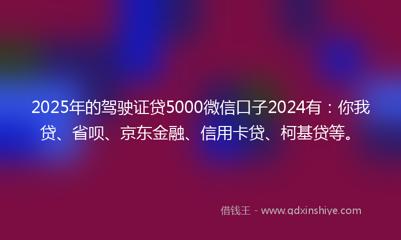 2025年的驾驶证贷5000微信口子2024有：你我贷、省呗、京东金融、信用卡贷、柯基贷等。