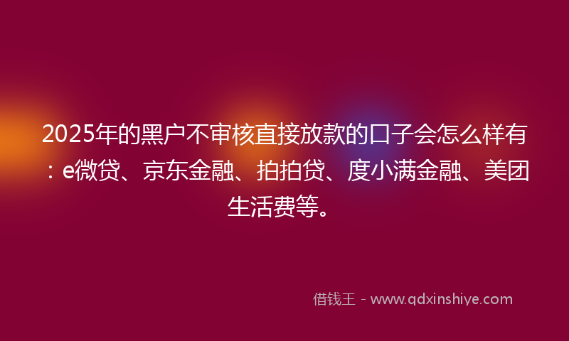 2025年的黑户不审核直接放款的口子会怎么样有：e微贷、京东金融、拍拍贷、度小满金融、美团生活费等。
