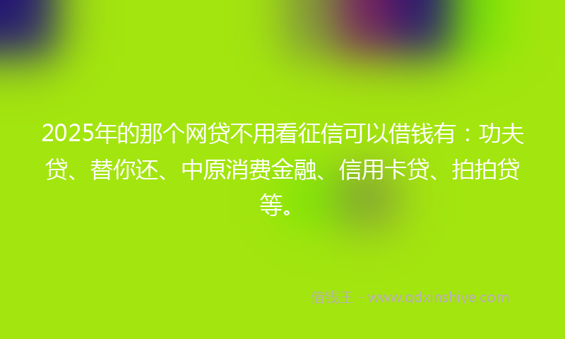 2025年的那个网贷不用看征信可以借钱有：功夫贷、替你还、中原消费金融、信用卡贷、拍拍贷等。