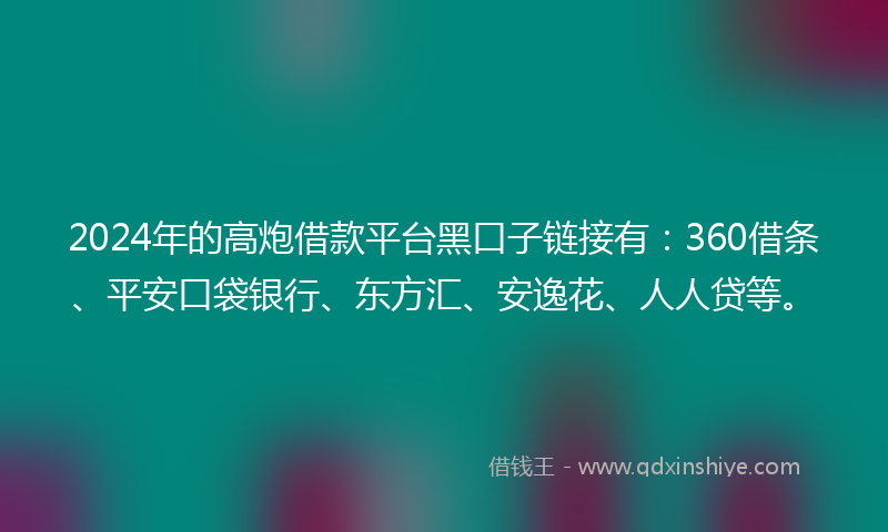 2024年的高炮借款平台黑口子链接有：360借条、平安口袋银行、东方汇、安逸花、人人贷等。