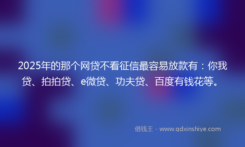 2025年的那个网贷不看征信最容易放款有：你我贷、拍拍贷、e微贷、功夫贷、百度有钱花等。