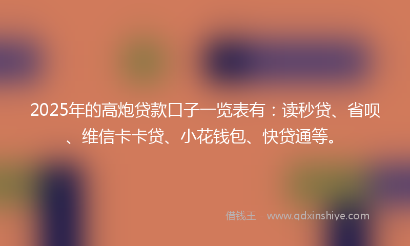 2025年的高炮贷款口子一览表有：读秒贷、省呗、维信卡卡贷、小花钱包、快贷通等。