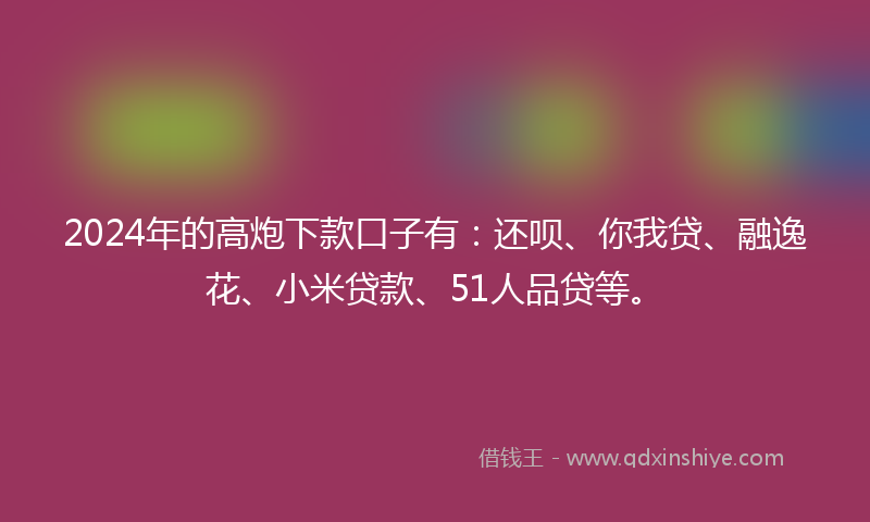 2024年的高炮下款口子有：还呗、你我贷、融逸花、小米贷款、51人品贷等。