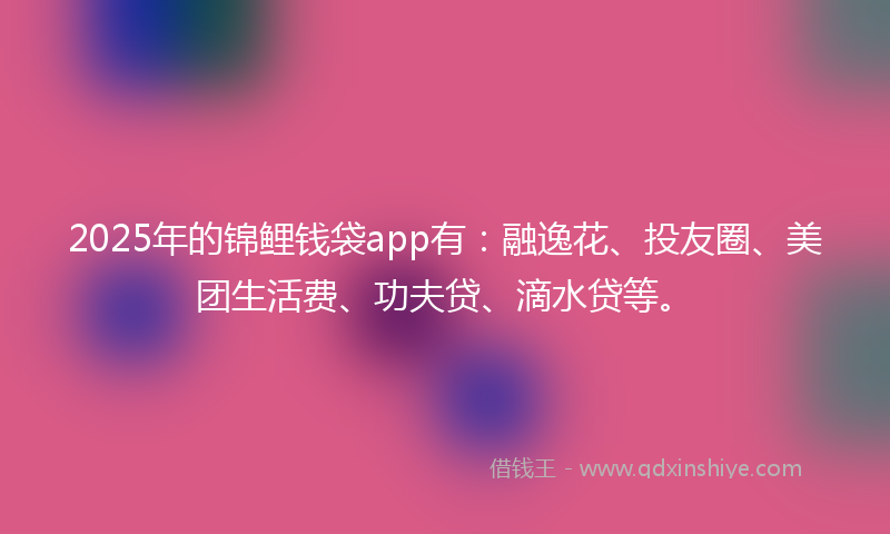 2025年的锦鲤钱袋app有：融逸花、投友圈、美团生活费、功夫贷、滴水贷等。
