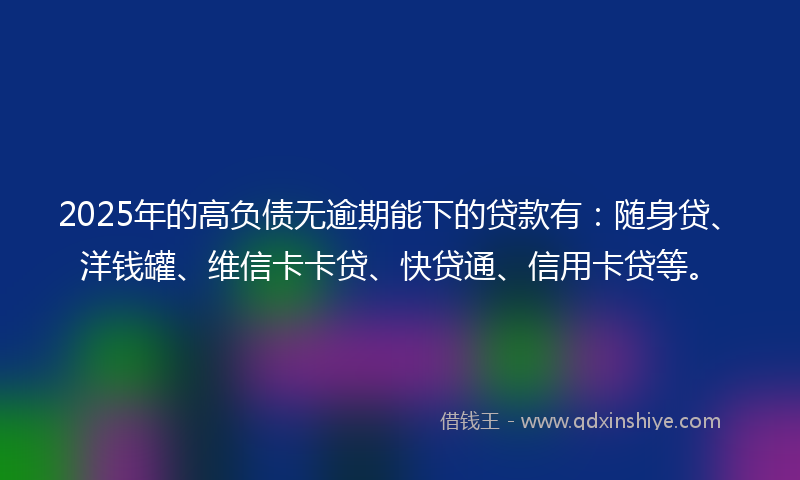 2025年的高负债无逾期能下的贷款有：随身贷、洋钱罐、维信卡卡贷、快贷通、信用卡贷等。