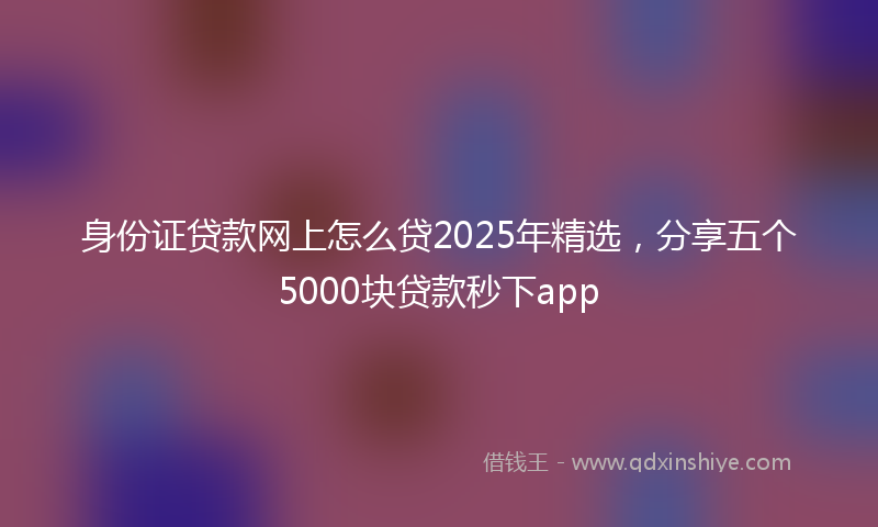 身份证贷款网上怎么贷2025年精选，分享五个5000块贷款秒下app