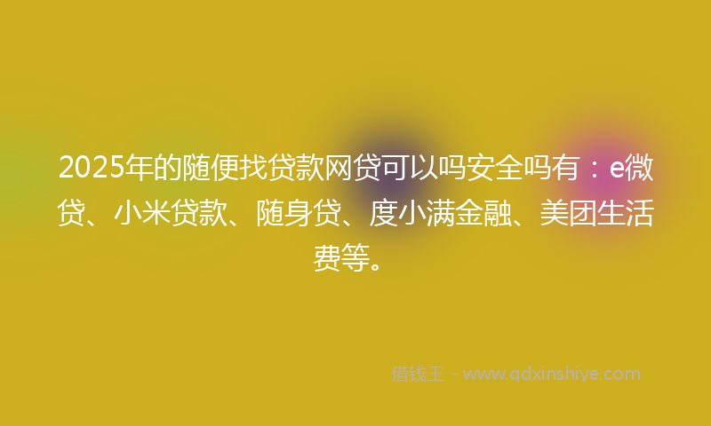 2025年的随便找贷款网贷可以吗安全吗有：e微贷、小米贷款、随身贷、度小满金融、美团生活费等。