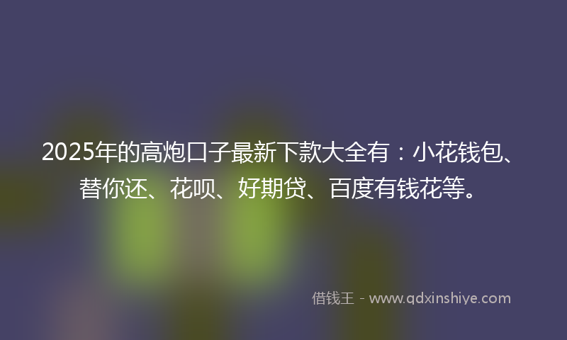 2025年的高炮口子最新下款大全有：小花钱包、替你还、花呗、好期贷、百度有钱花等。