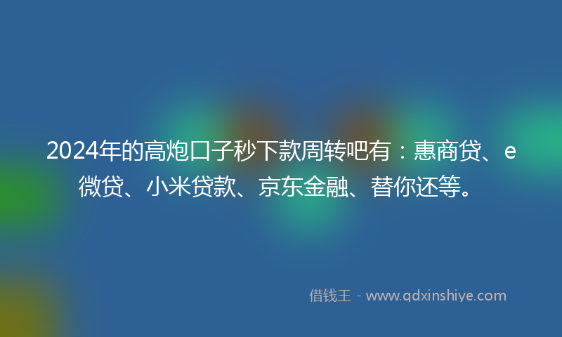 2024年的高炮口子秒下款周转吧有：惠商贷、e微贷、小米贷款、京东金融、替你还等。