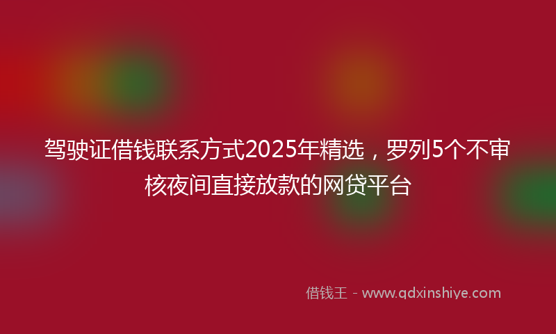 驾驶证借钱联系方式2025年精选，罗列5个不审核夜间直接放款的网贷平台