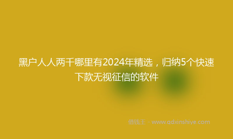 黑户人人两千哪里有2024年精选，归纳5个快速下款无视征信的软件