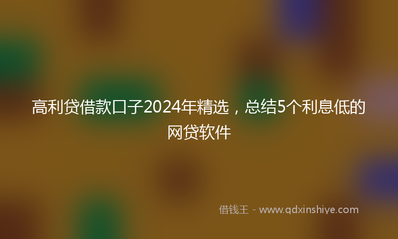 高利贷借款口子2024年精选，总结5个利息低的网贷软件