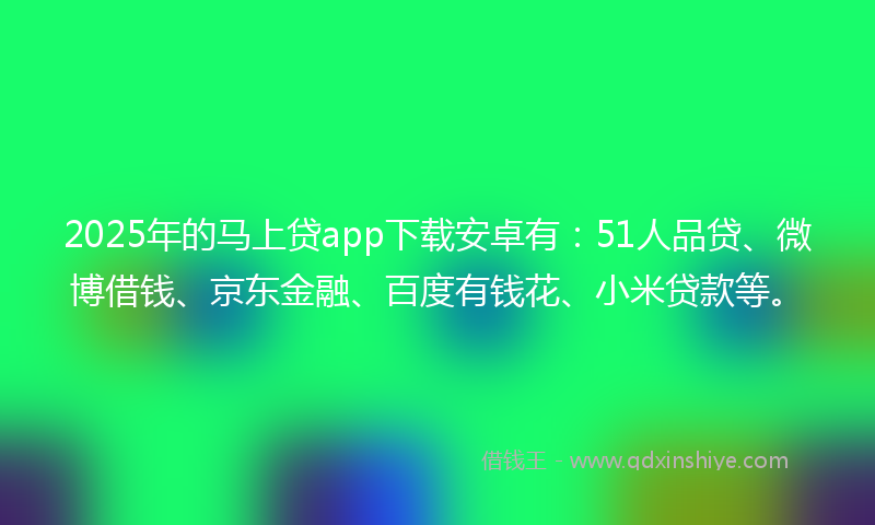 2025年的马上贷app下载安卓有：51人品贷、微博借钱、京东金融、百度有钱花、小米贷款等。