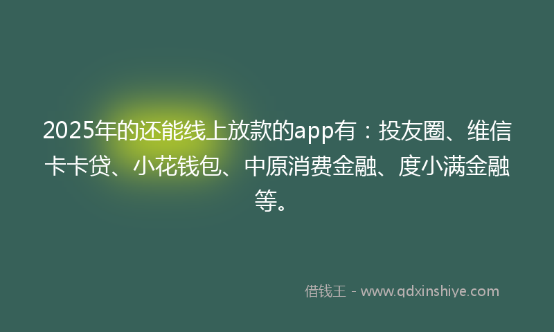 2025年的还能线上放款的app有：投友圈、维信卡卡贷、小花钱包、中原消费金融、度小满金融等。
