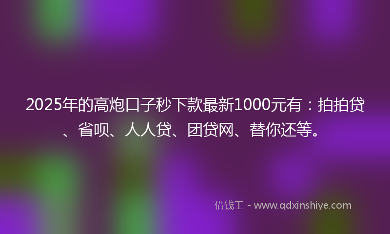 2025年的高炮口子秒下款最新1000元有：拍拍贷、省呗、人人贷、团贷网、替你还等。