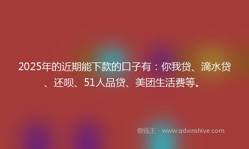 2025年的近期能下款的口子有：你我贷、滴水贷、还呗、51人品贷、美团生活费等。