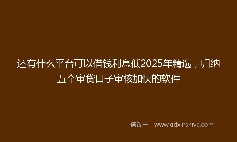 还有什么平台可以借钱利息低2025年精选，归纳五个审贷口子审核加快的软件