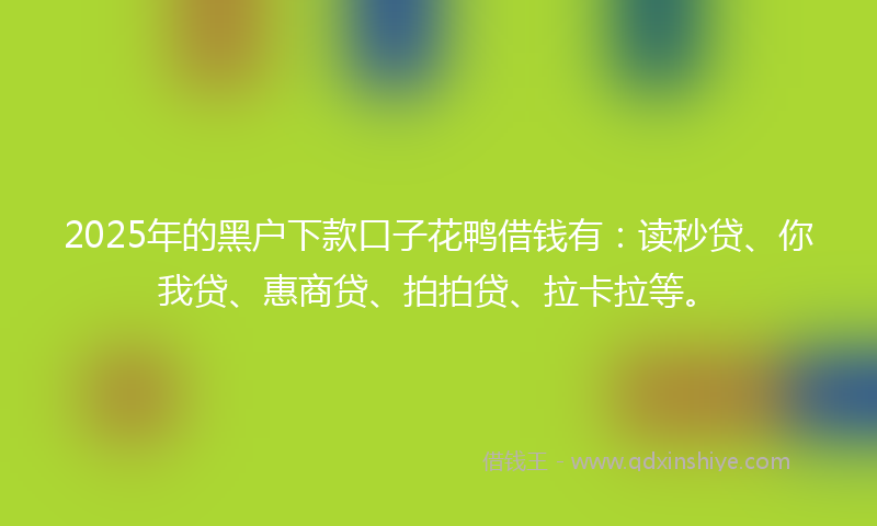 2025年的黑户下款口子花鸭借钱有：读秒贷、你我贷、惠商贷、拍拍贷、拉卡拉等。