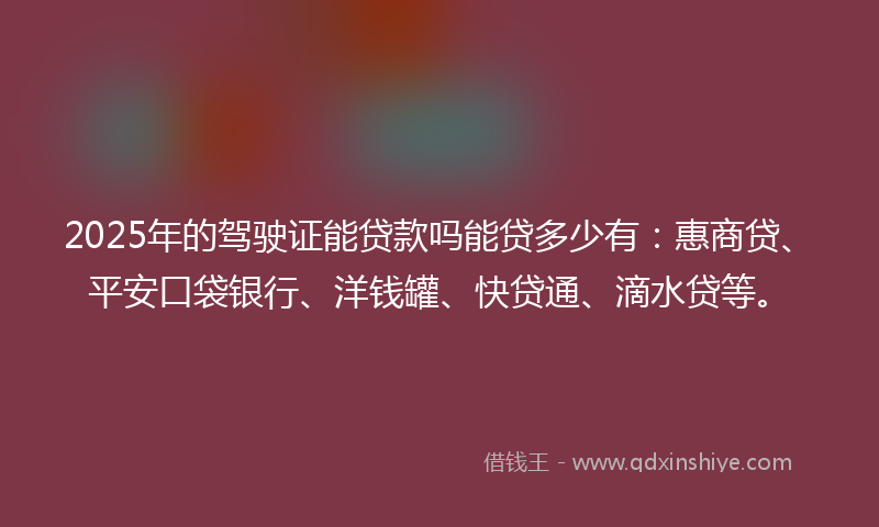 2025年的驾驶证能贷款吗能贷多少有：惠商贷、平安口袋银行、洋钱罐、快贷通、滴水贷等。