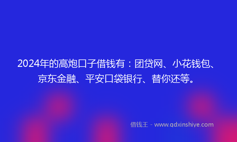 2024年的高炮口子借钱有：团贷网、小花钱包、京东金融、平安口袋银行、替你还等。
