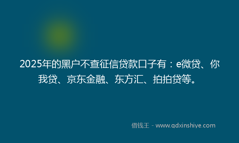 2025年的黑户不查征信贷款口子有：e微贷、你我贷、京东金融、东方汇、拍拍贷等。