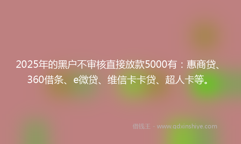 2025年的黑户不审核直接放款5000有：惠商贷、360借条、e微贷、维信卡卡贷、超人卡等。
