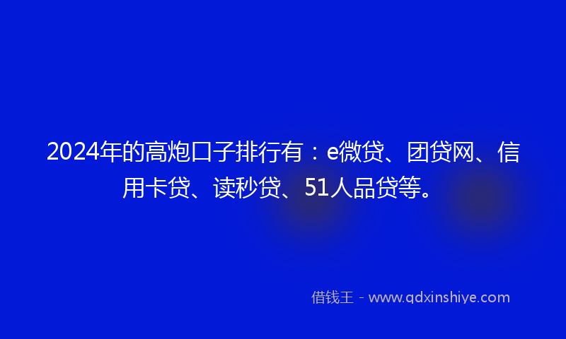 2024年的高炮口子排行有：e微贷、团贷网、信用卡贷、读秒贷、51人品贷等。