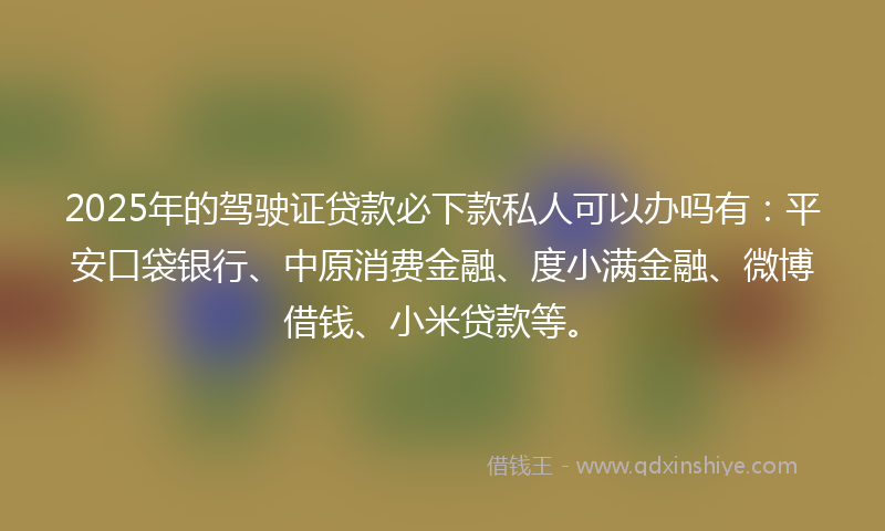 2025年的驾驶证贷款必下款私人可以办吗有：平安口袋银行、中原消费金融、度小满金融、微博借钱、小米贷款等。